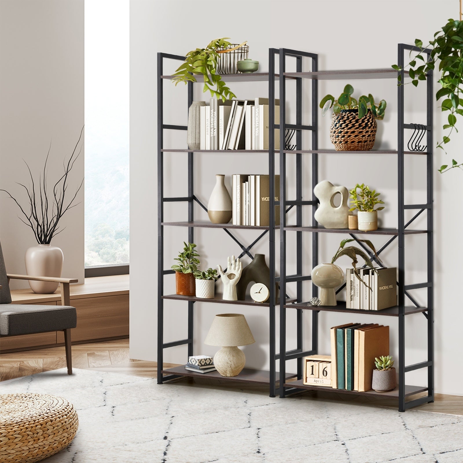 Oikiture Display Shelf 5-Tier Shelves Bookshelf Storage Bookcase Stand Rack 60CM - Sunyee