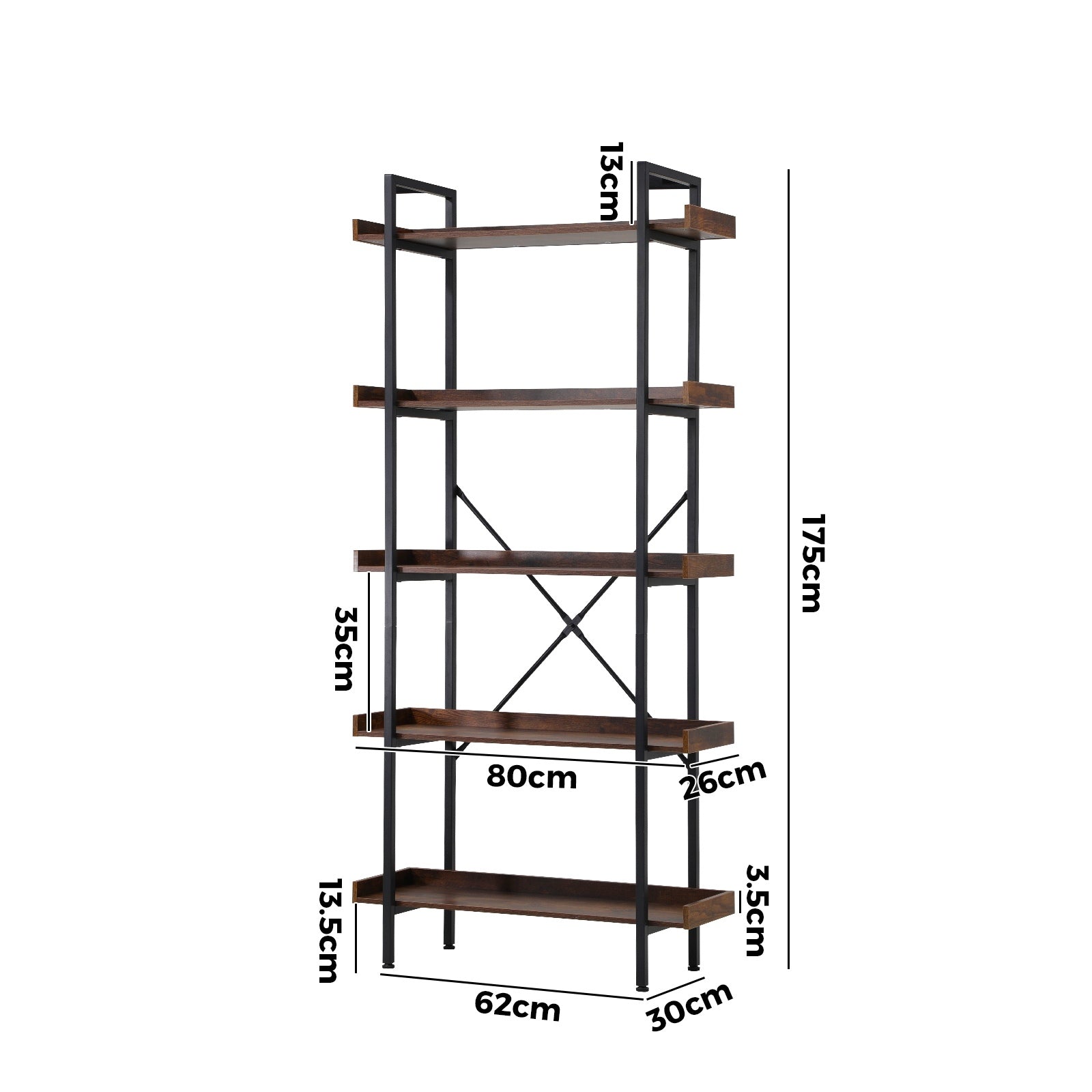 Oikiture Display Shelf 5-Tier Bookshelf Shelves Storage Bookcase Stand Rack 80CM - Sunyee