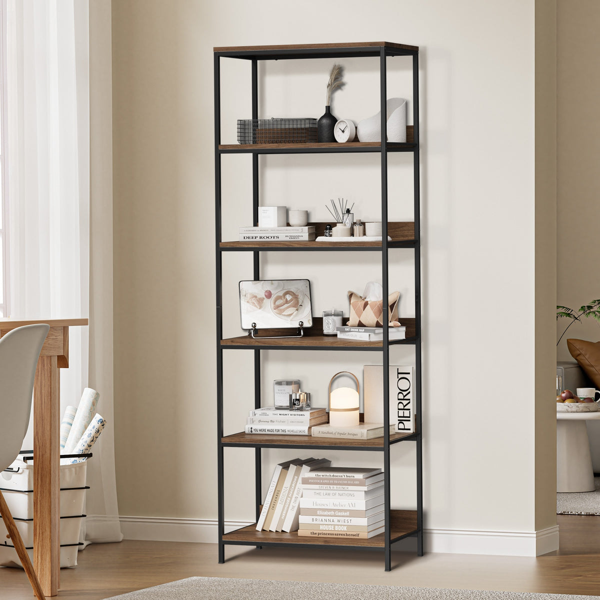 Oikiture Display Shelf 5 Tier Bookshelf Storage Shelves Bookcase Stand Rack - Sunyee