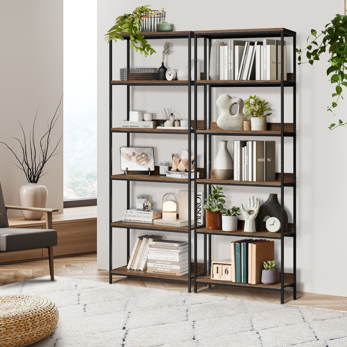 Oikiture Display Shelf 5 Tier Bookshelf Storage Shelves Bookcase Stand Rack - Sunyee