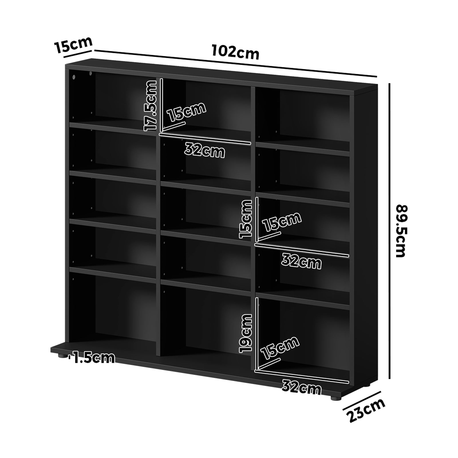 Oikiture Bookshelf Display Shelf Unit Bookcase CD Media Storage Rack Black - Sunyee