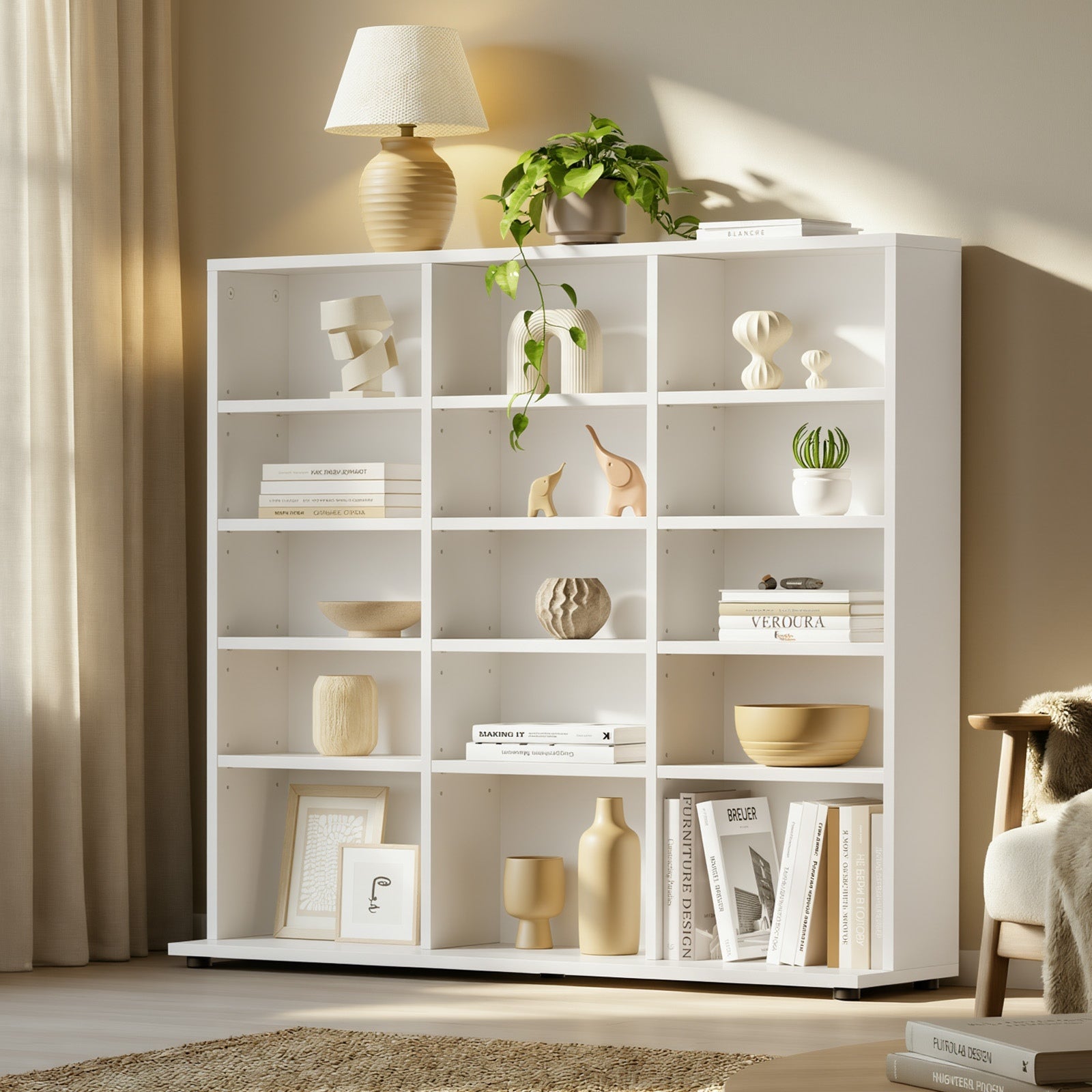 Oikiture Bookshelf Display Shelf Unit Bookcase CD Media Storage Rack - Sunyee