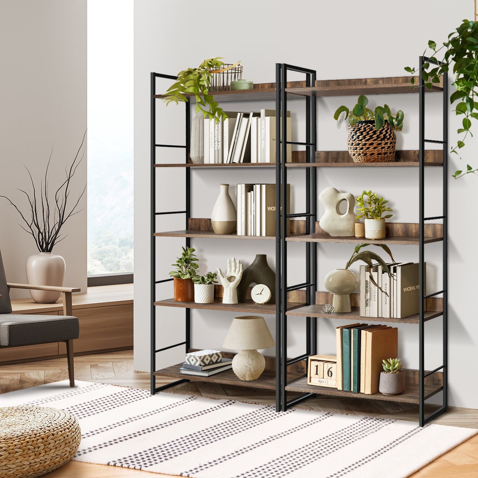 Oikiture Display Shelves Bookshelf Bookcase Shelf Storage Industrial Furniture - Sunyee