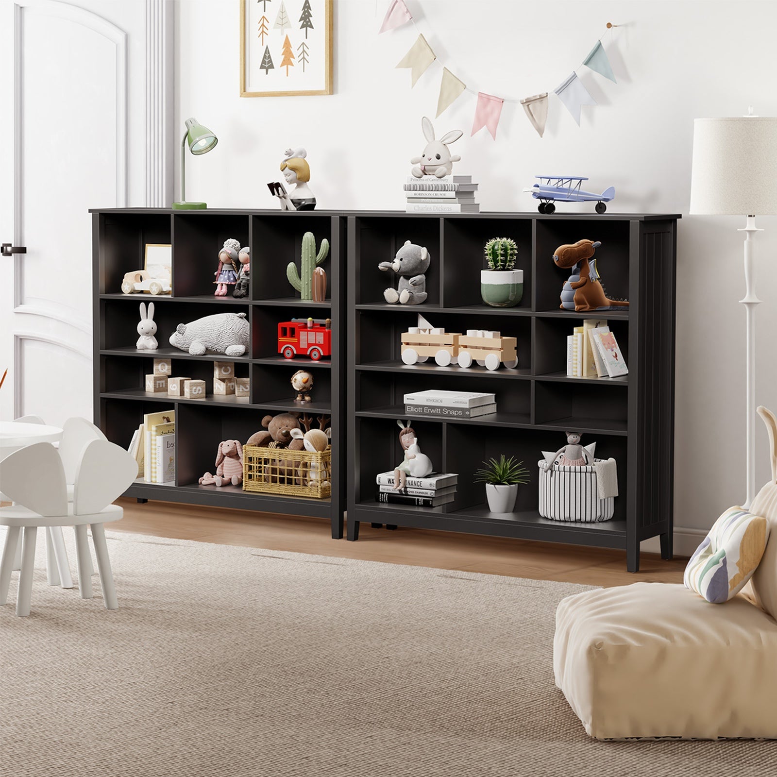 Oikiture Bookshelf Bookcase Display Shelf 4-Tier Storage Cabinet Black - Sunyee