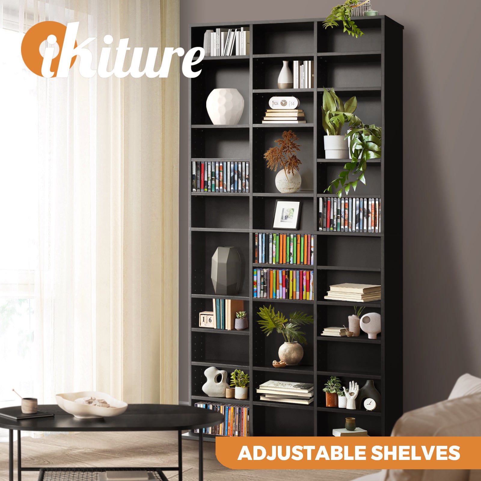 Oikiture Display Shelf Bookshelf CD DVD Storage Media Stand Rack Bookcase - Sunyee
