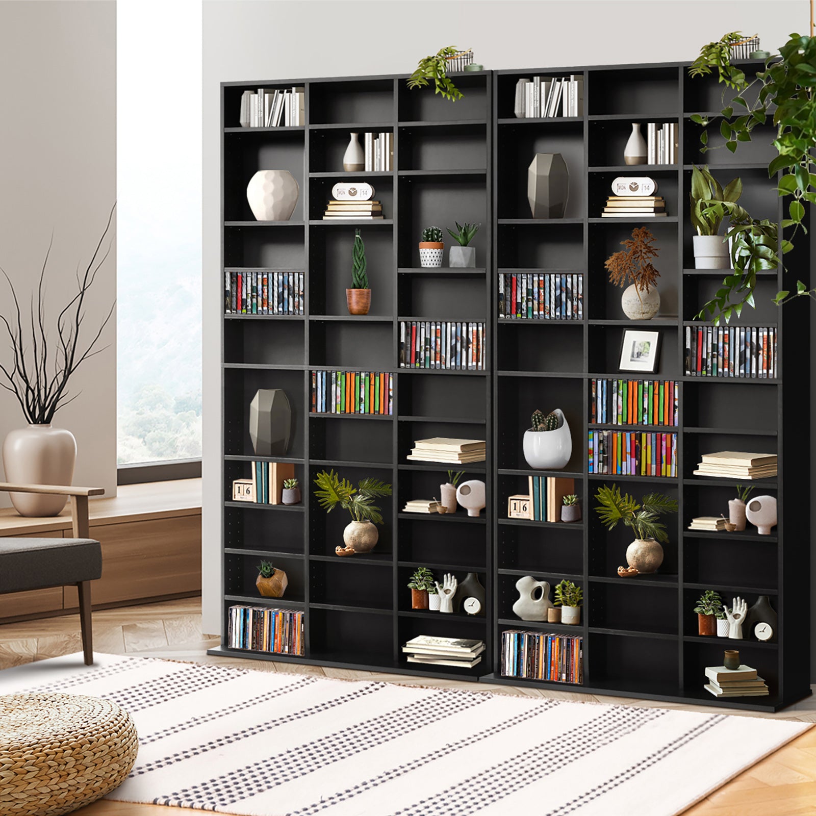 Oikiture Bookshelf Display Shelf Bookcase CD DVD Storage Media Rack Stand Black - Sunyee
