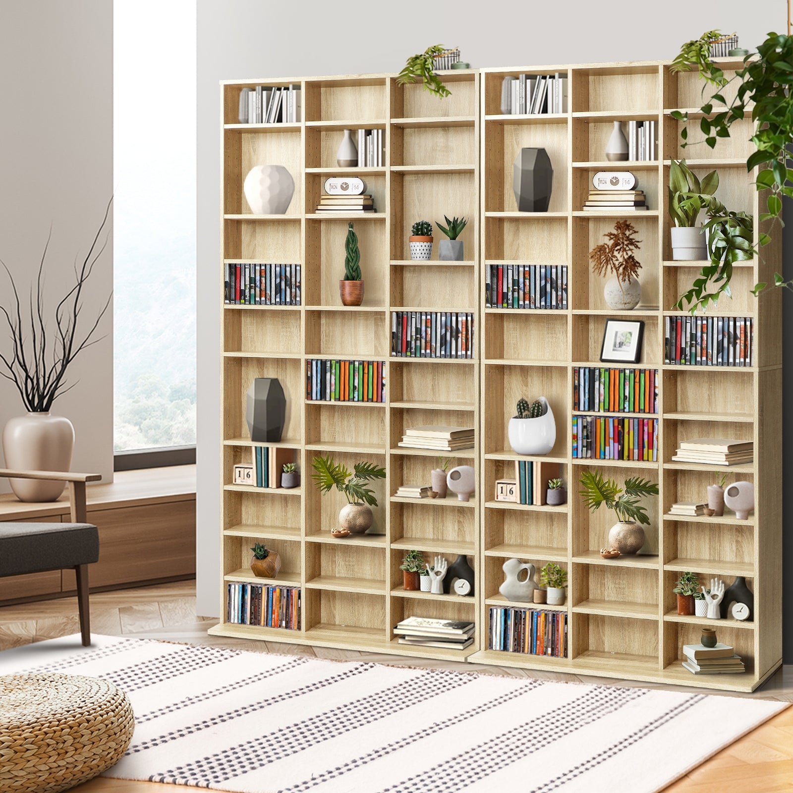 Oikiture Display Shelf Bookshelf Bookcase CD DVD Storage Media Stand Rack Oak - Sunyee