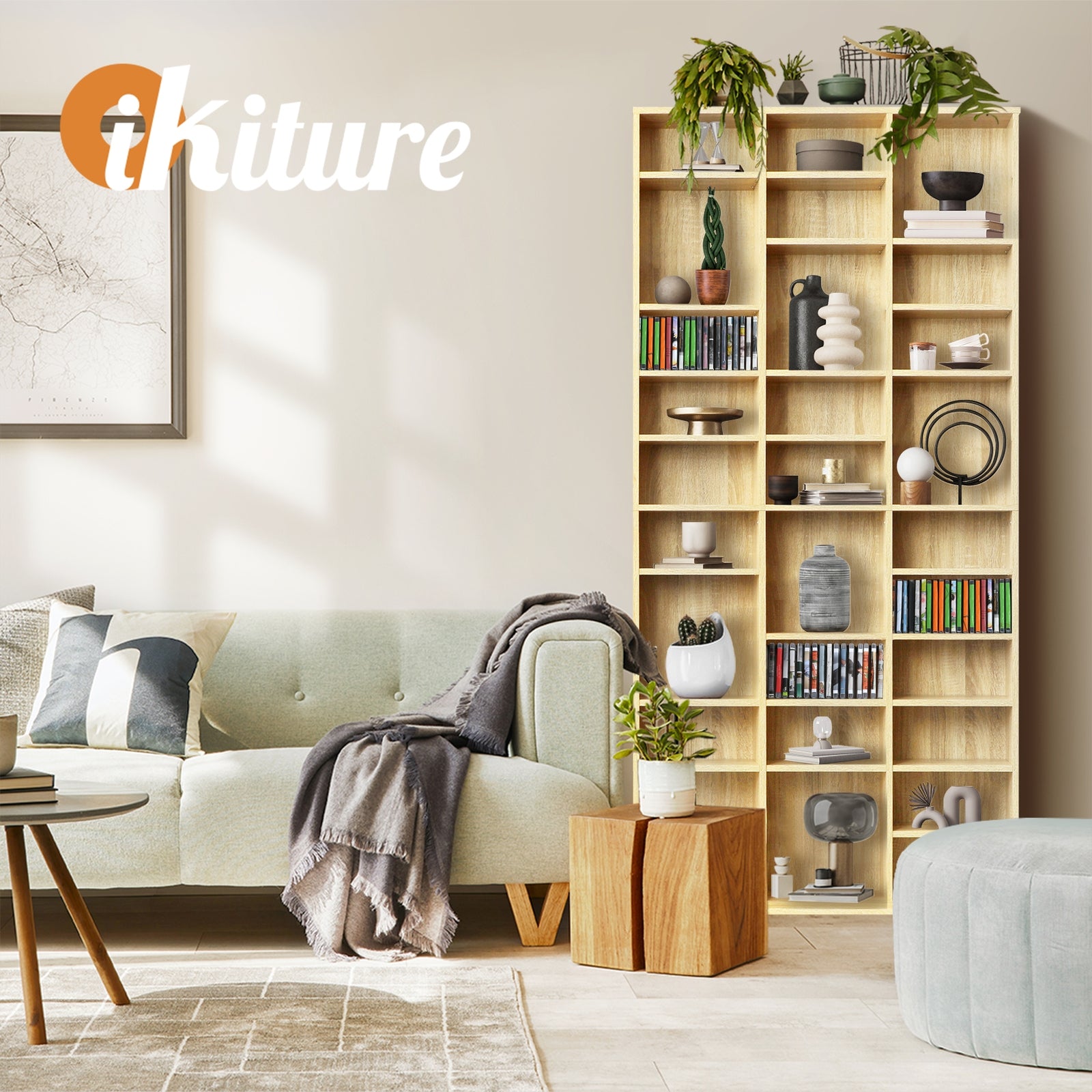 Oikiture Display Shelf Bookshelf Bookcase CD DVD Storage Media Stand Rack Oak - Sunyee