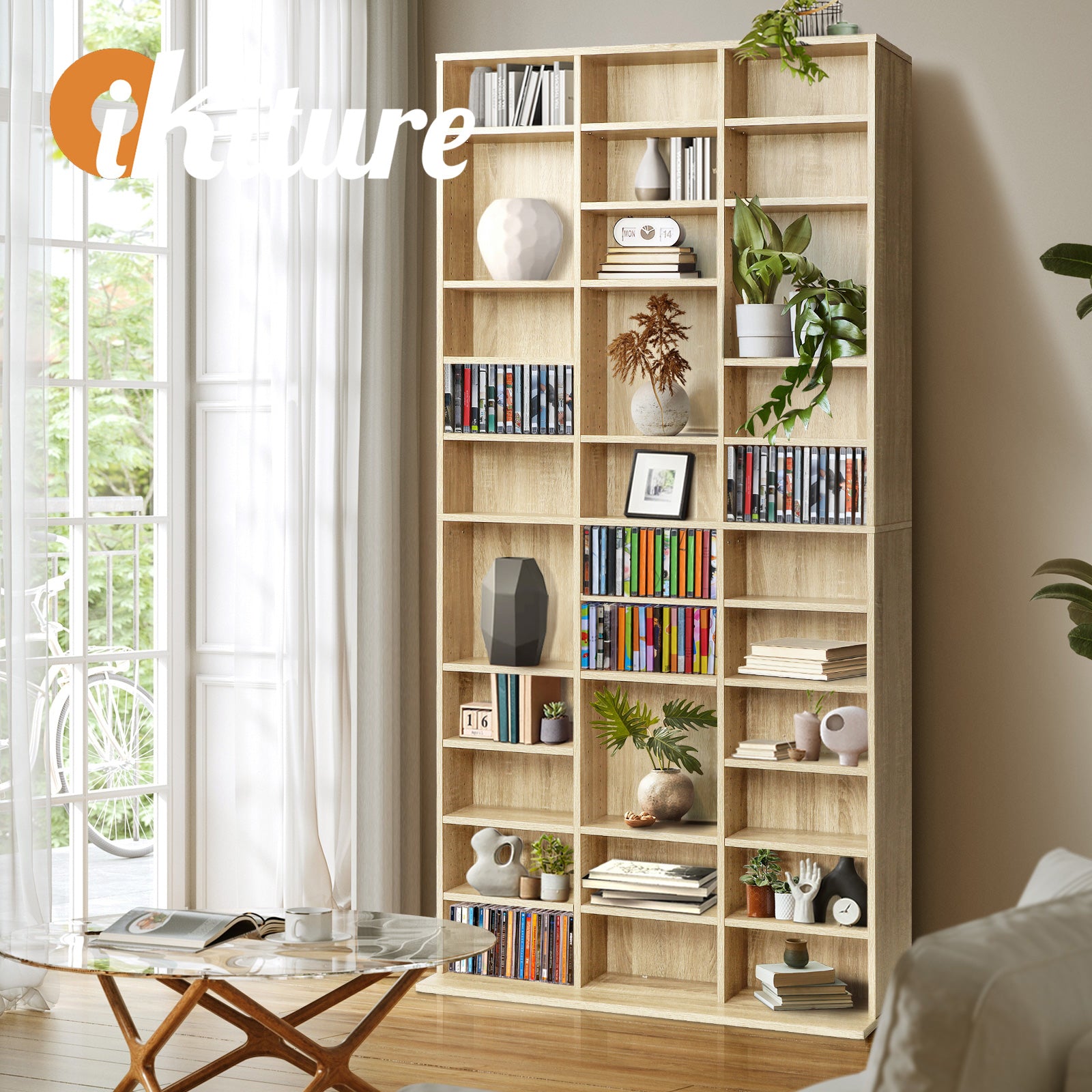 Oikiture Display Shelf Bookshelf Bookcase CD DVD Storage Media Stand Rack Oak - Sunyee