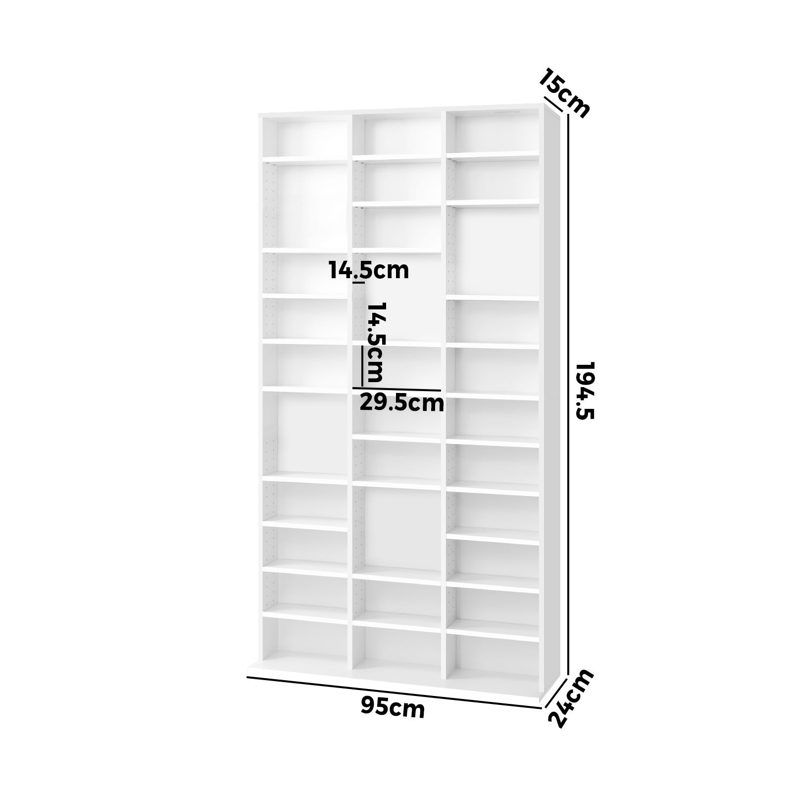 Oikiture Bookshelf Display Shelf Bookcase CD DVD Storage Media Stand Rack White - Sunyee