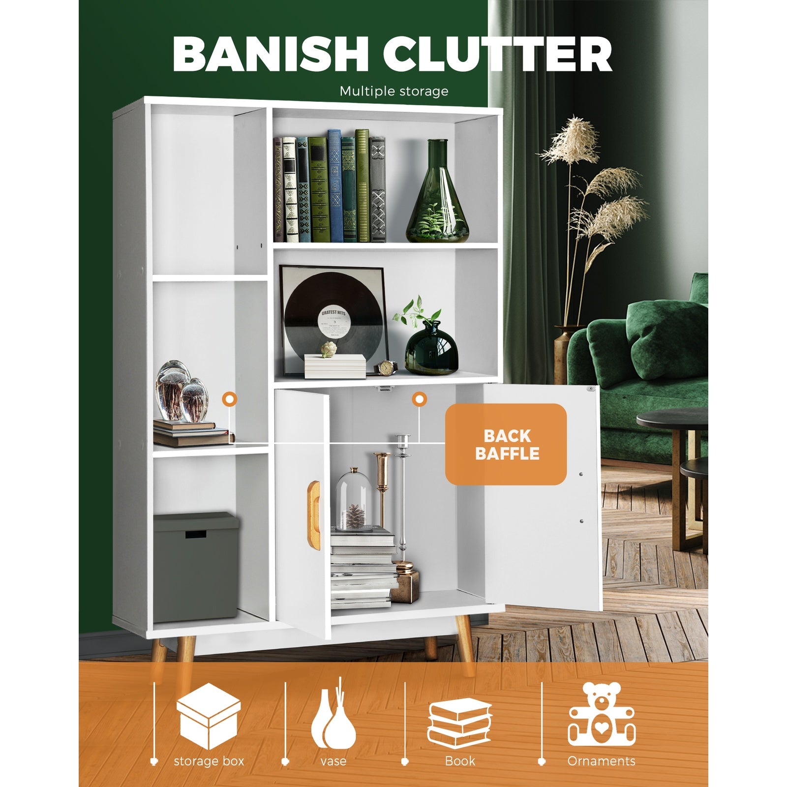 Oikiture Display Shelf Bookshelf Storage Door Cabinet Stand Organiser Unit Rack - Sunyee
