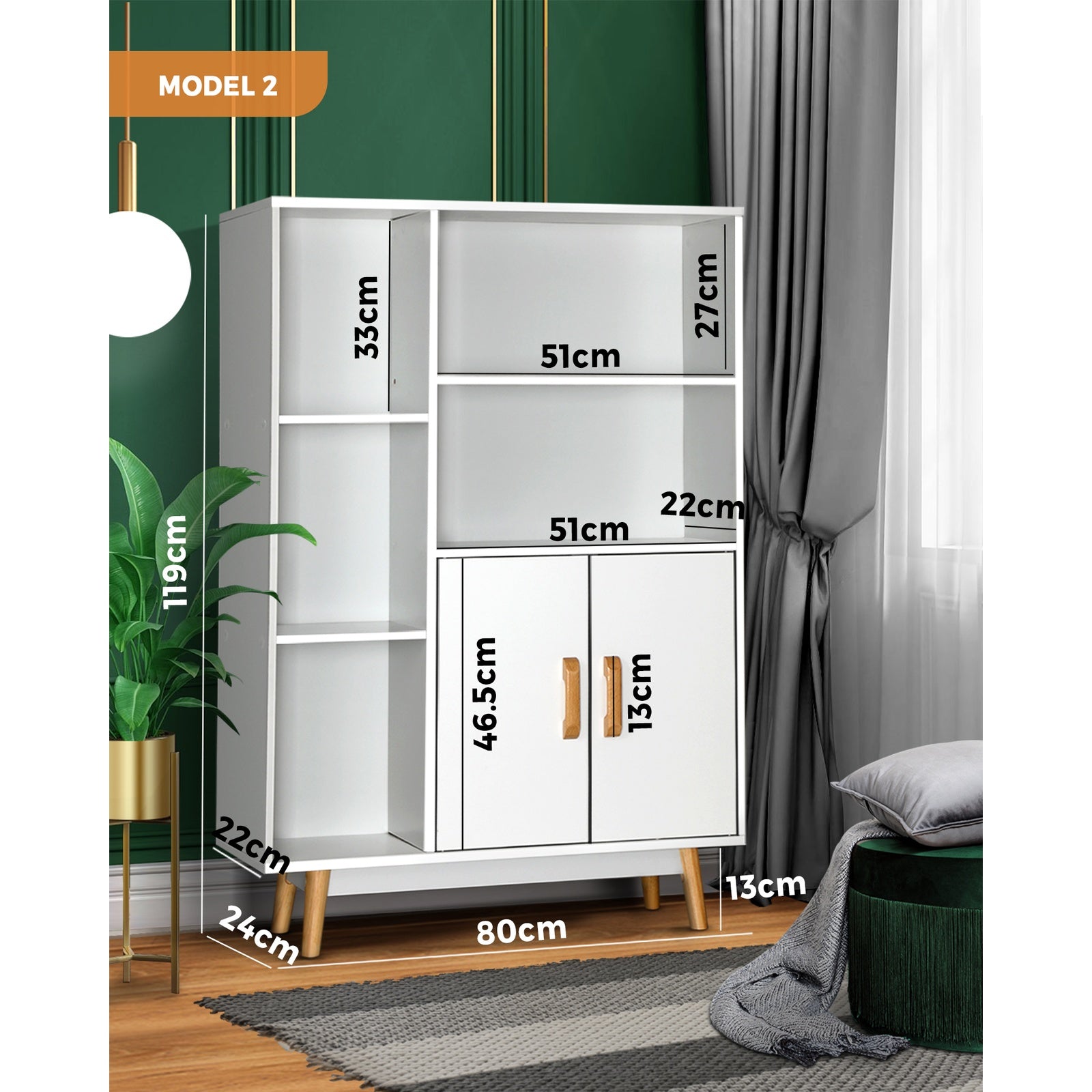 Oikiture Display Shelf Bookshelf Storage Door Cabinet Stand Organiser Unit Rack - Sunyee