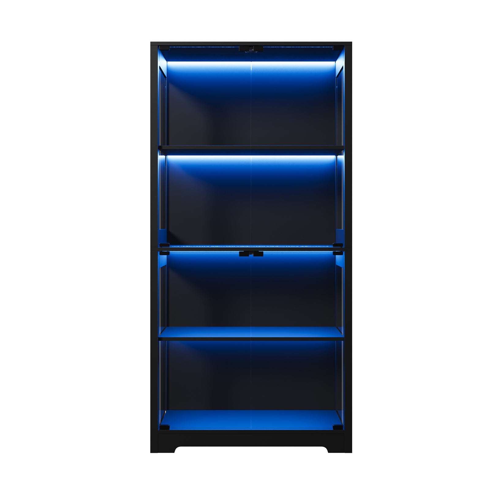 Oikiture 4 Tier Glass Display Cabinet LED Light Bookcase Stand Storage Black