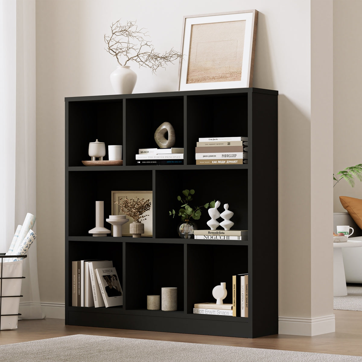 Oikiture Bookshelf Bookcase Display Shelves Unit Storage Organizer Stand Black - Sunyee