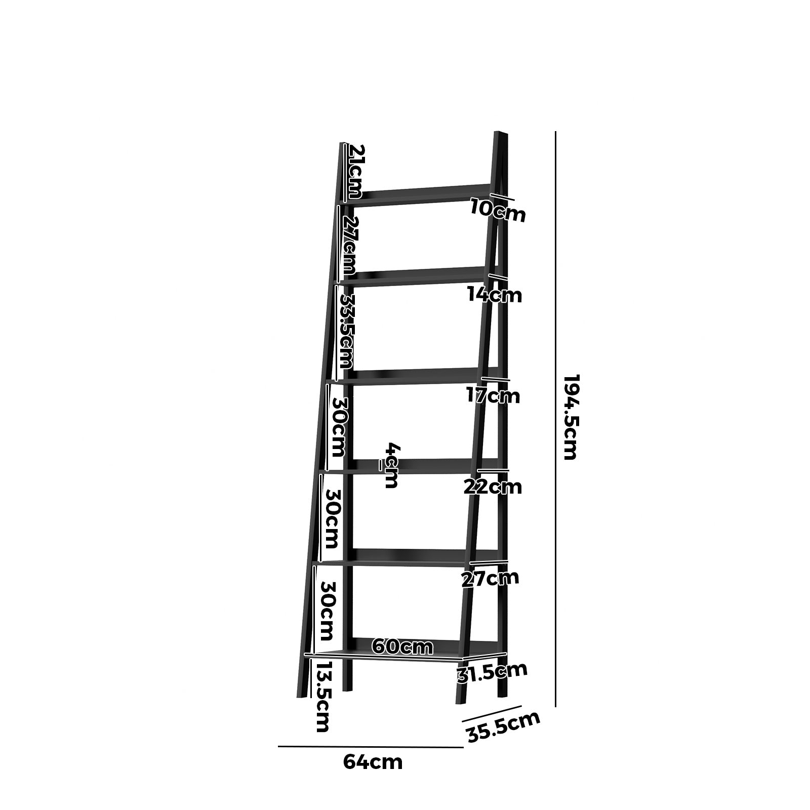 Oikiture Bookshelf 6 Tier Corner Ladder Shelf Home Storage Display Rack Black - Sunyee