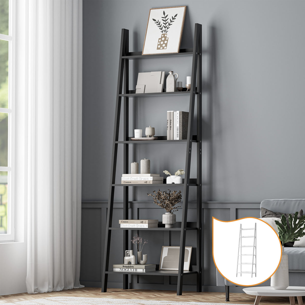 Oikiture Corner Ladder Shelf 6 Tier Bookcase Display Storage Plant Stand Rack - Sunyee