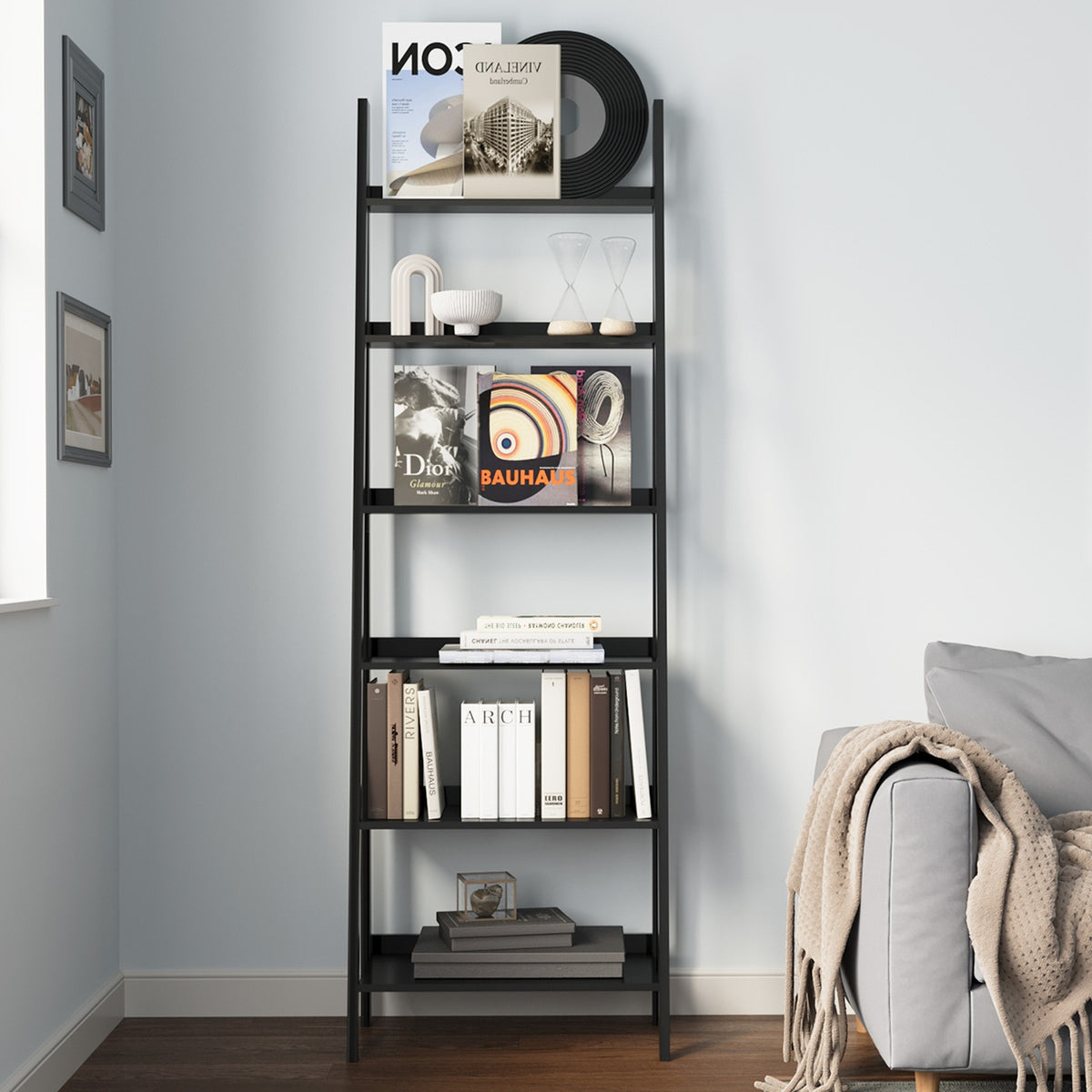 Oikiture Corner Ladder Shelf 6 Tier Bookcase Display Storage Plant Stand Rack - Sunyee
