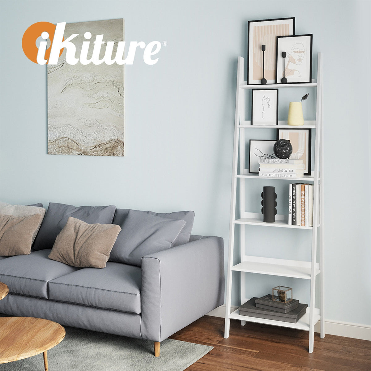 Oikiture Corner Ladder Shelf 6 Tier Bookcase Display Storage Plant Stand Rack - Sunyee