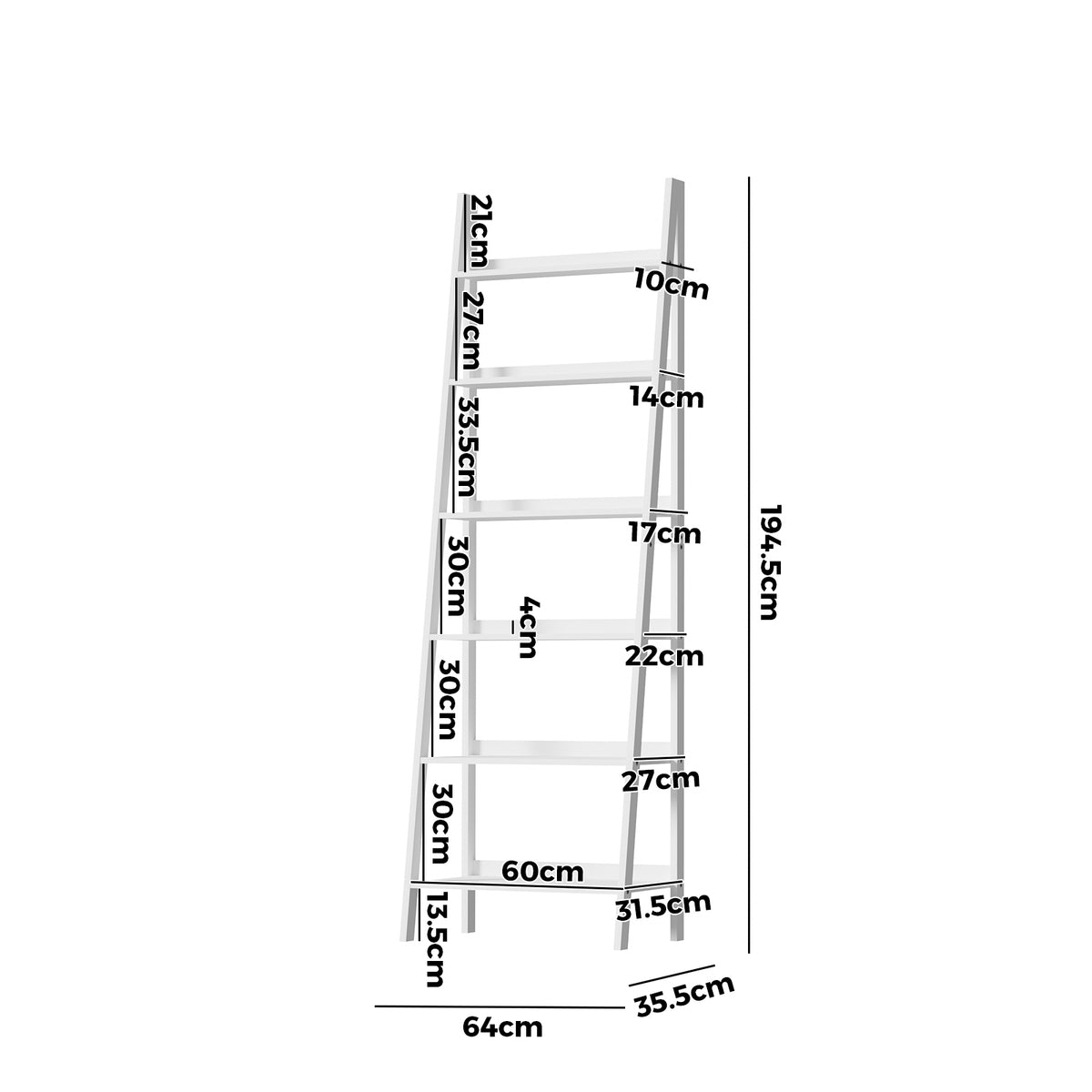 Oikiture Bookshelf 6 Tier Corner Ladder Shelf Home Storage Display Rack White - Sunyee