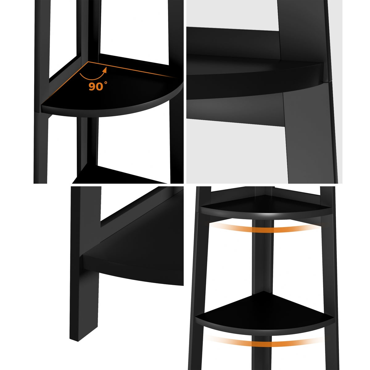 Oikiture Corner Ladder Shelf 5 Tier Home Storage Display Stand Bookshelf Black - Sunyee
