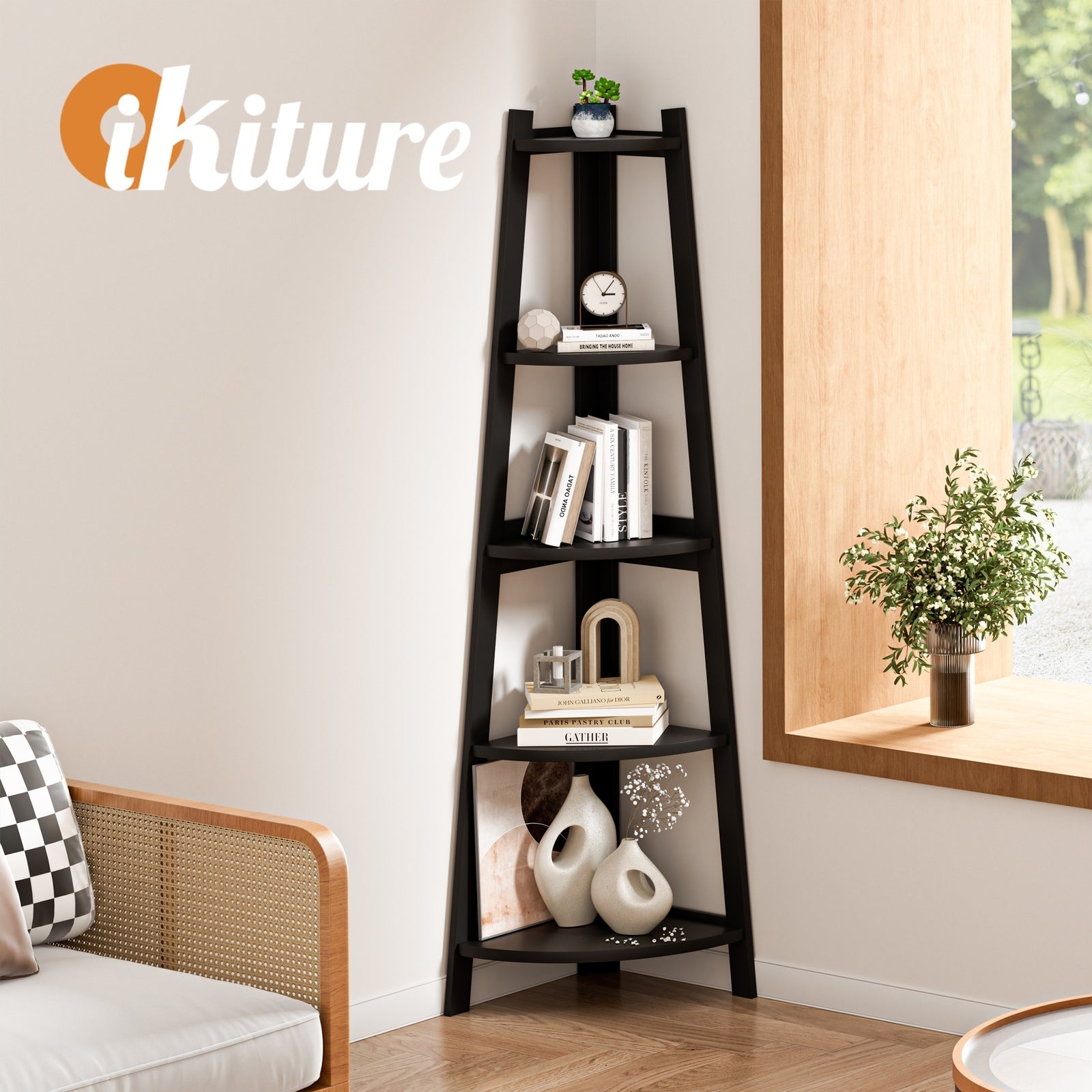 Oikiture Corner Ladder Shelving Unit 5/6 Tier Storage Display Stand Bookshelf - Sunyee