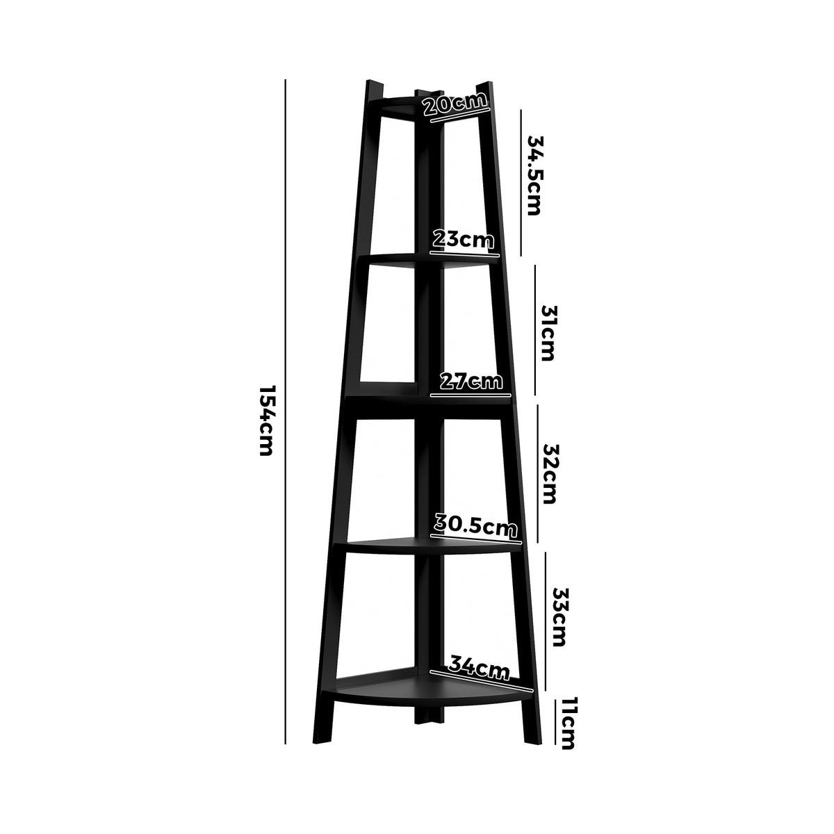 Oikiture Corner Ladder Shelf 5 Tier Home Storage Display Stand Bookshelf Black - Sunyee