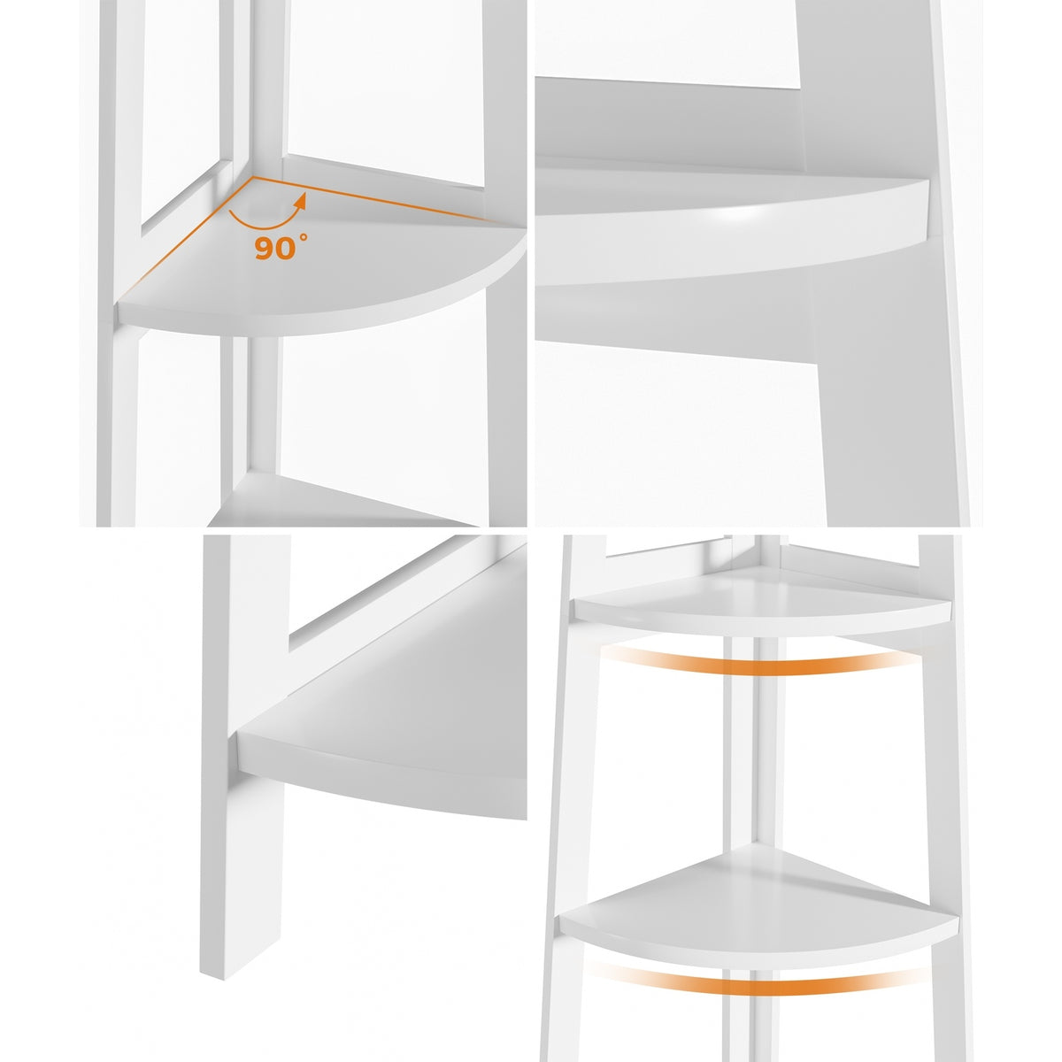 Oikiture Corner Ladder Shelf 5 Tier Home Storage Display Stand Bookshelf White - Sunyee