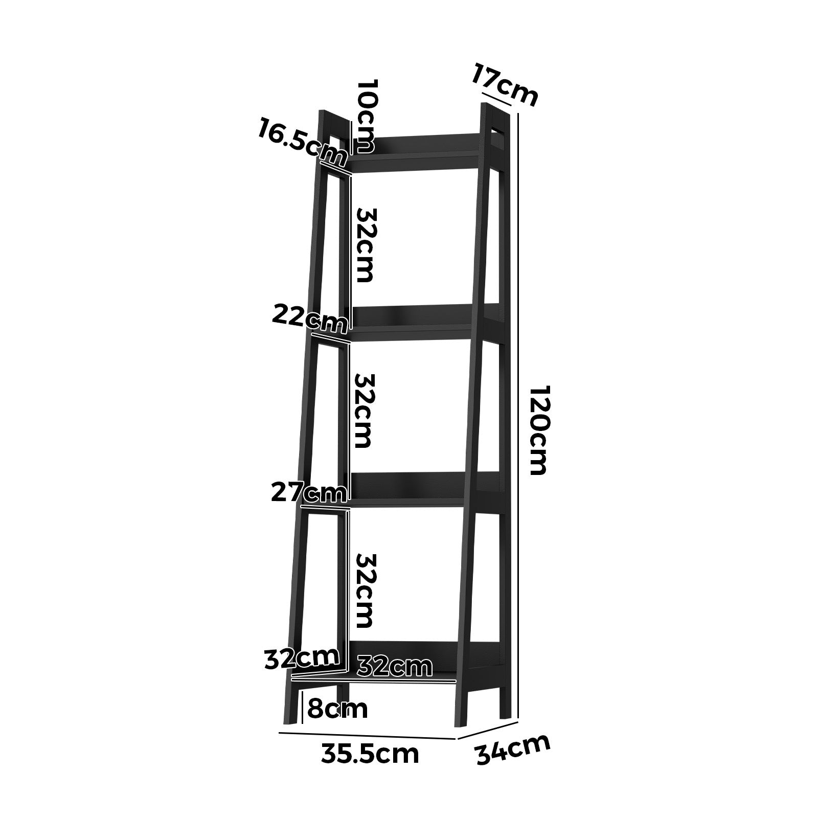 Oikiture Bookshelf 4 Tier Corner Ladder Shelf Home Storage Display Rack Black - Sunyee