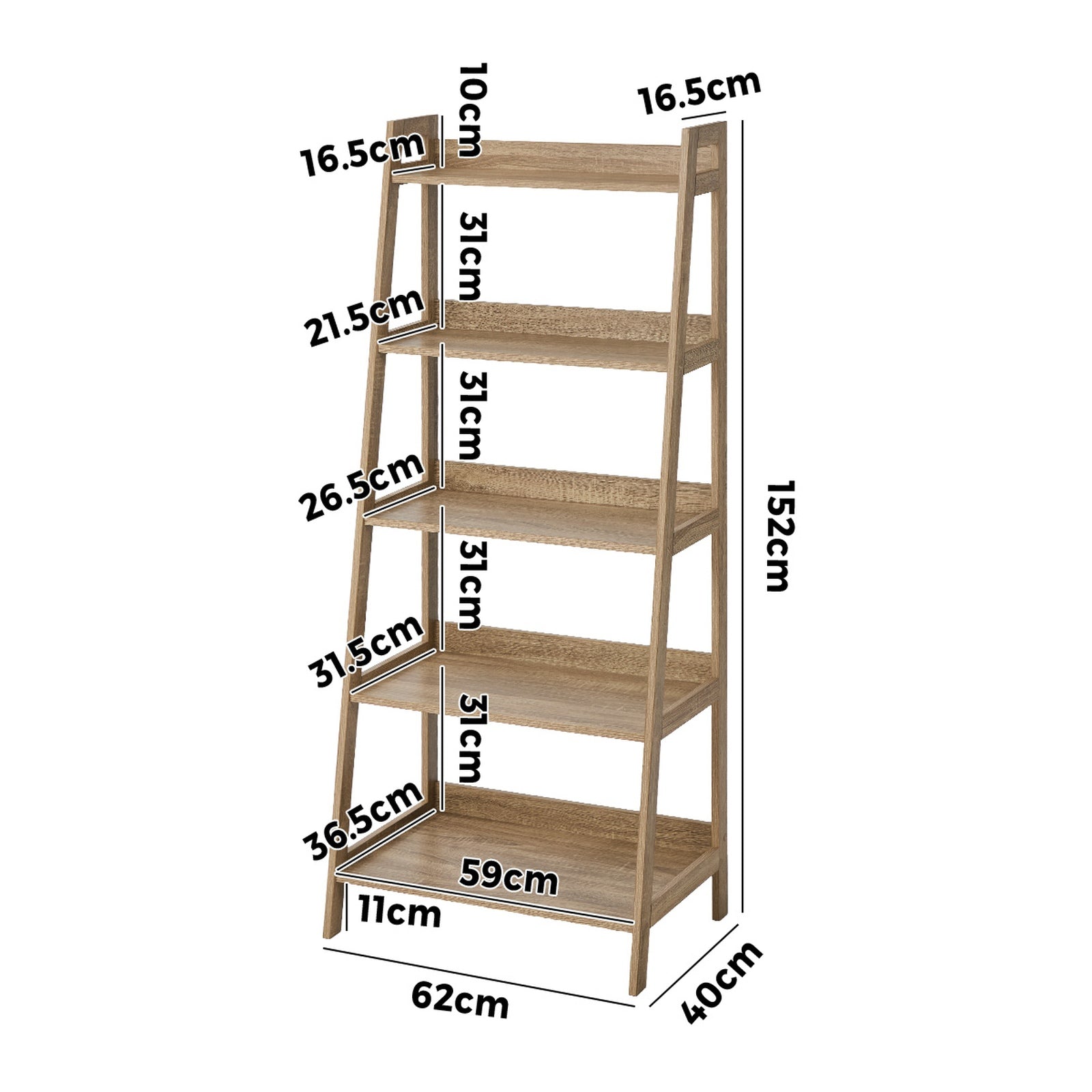 Oikiture Bookshelf 5 Tier Corner Ladder Shelf Home Storage Display Rack Natural