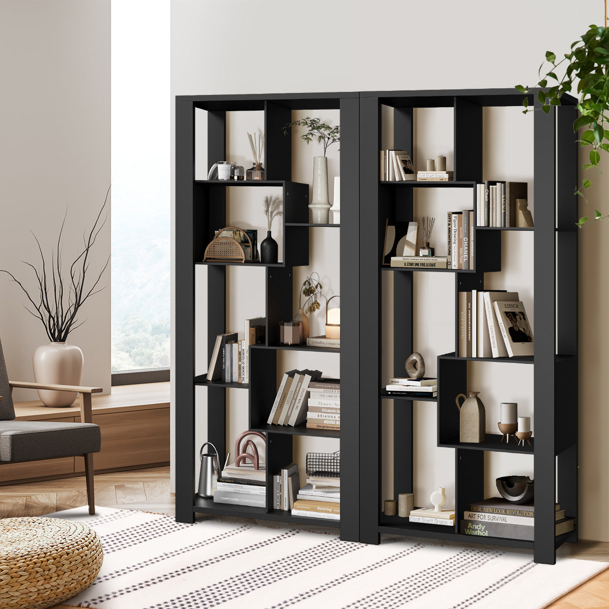 Oikiture Bookshelf Display Shelf Storage Cabinet Stand Organiser Bookcase Black - Sunyee