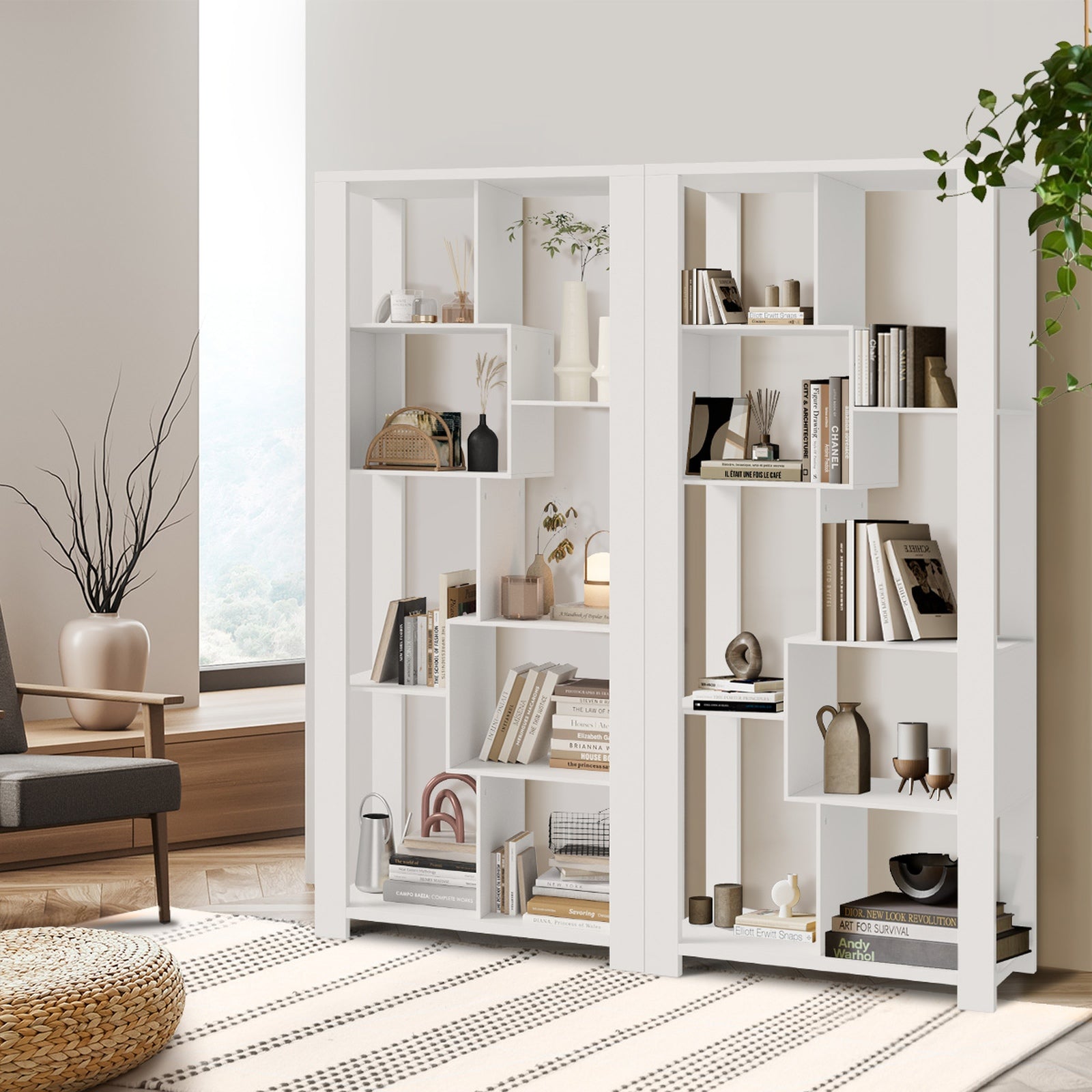 Oikiture Bookshelf Display Shelf Storage Cabinet Stand Organiser Bookcase White - Sunyee
