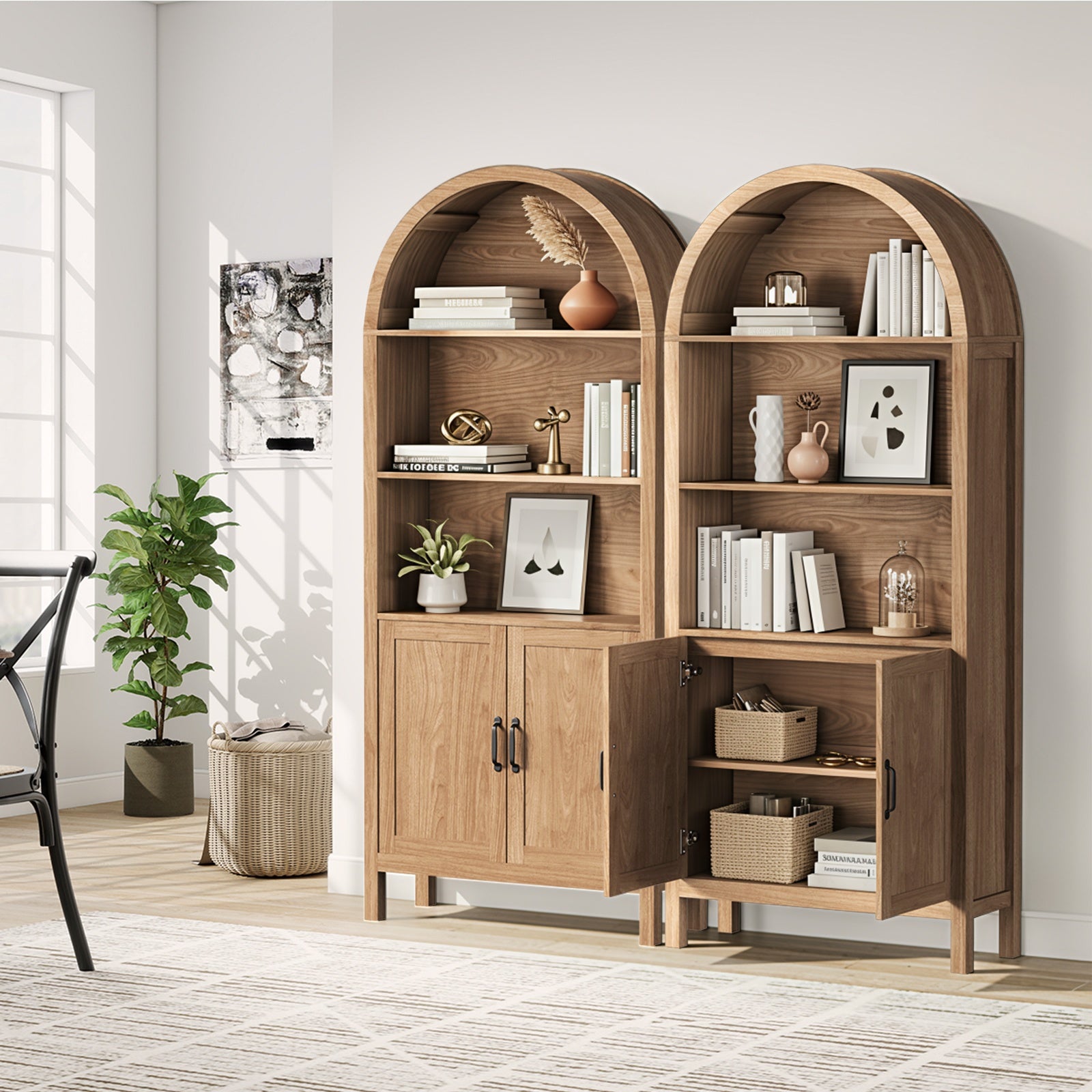 Oikiture Arched Bookshelf Display Shelf Bookcase Bookshelves Storage Cabinet - Sunyee