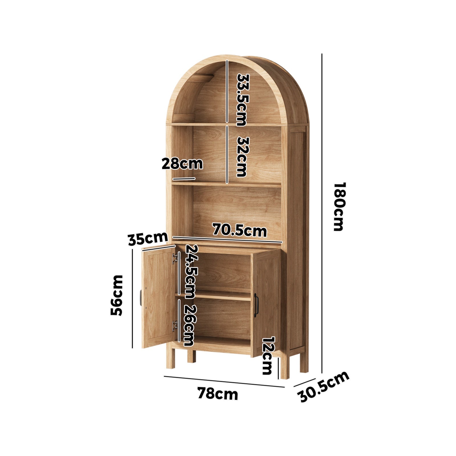 Oikiture Arched Bookshelf Display Shelf Bookcase Bookshelves Storage Cabinet - Sunyee