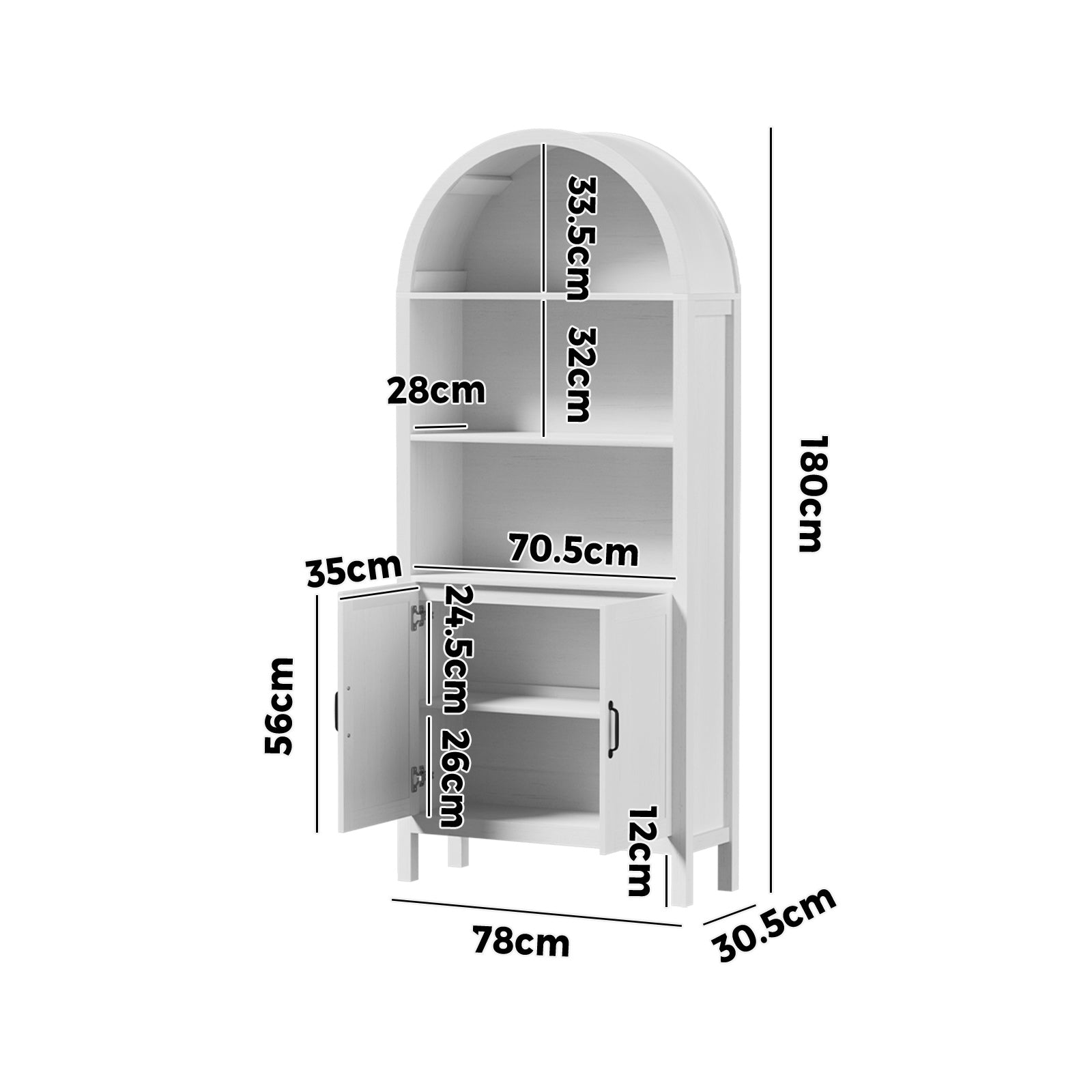 Oikiture Arched Bookshelf Display Shelf Bookcase Bookshelves Storage White - Sunyee