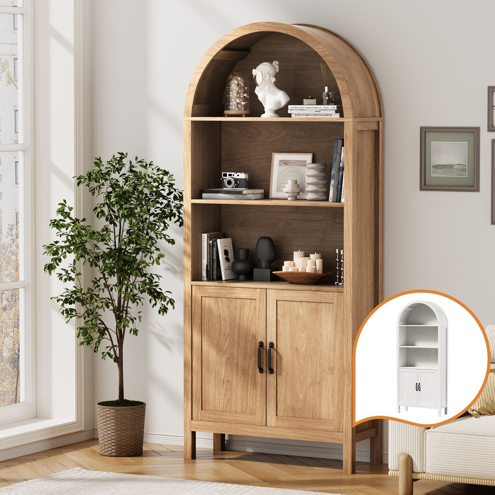 Oikiture Arched Bookshelf Display Shelf Bookcase Bookshelves Storage - Sunyee