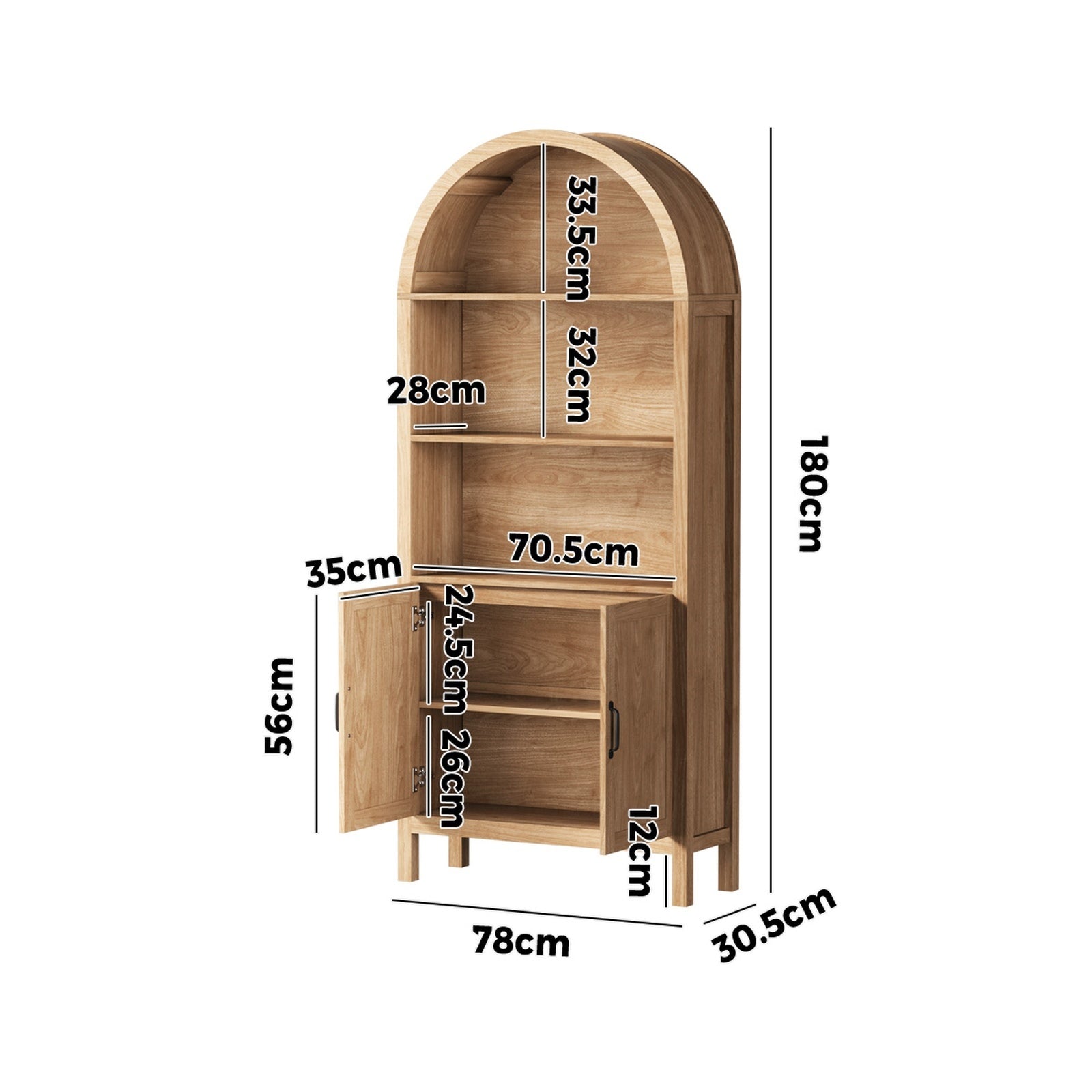 Oikiture Arched Bookshelf Display Shelf Bookcase Bookshelves Storage - Sunyee