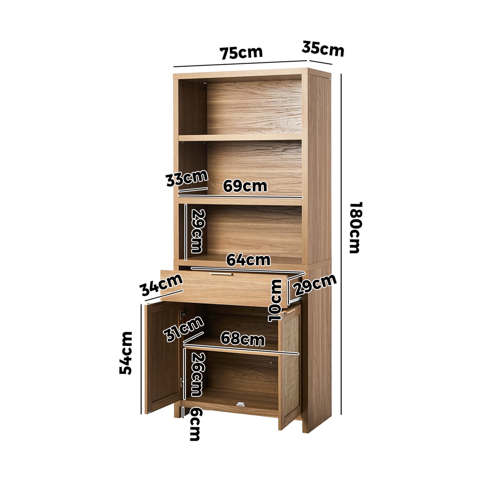 Oikiture Display Shelf Bookshelf Bookcase Adjustable Storage Cabinet 5 Tier - Sunyee