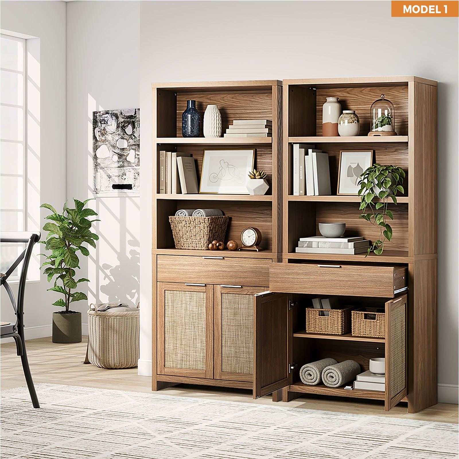 Oikiture Adjustable Bookshel Display Shelf Bookcase Storage Cabinet 5 Tier - Sunyee