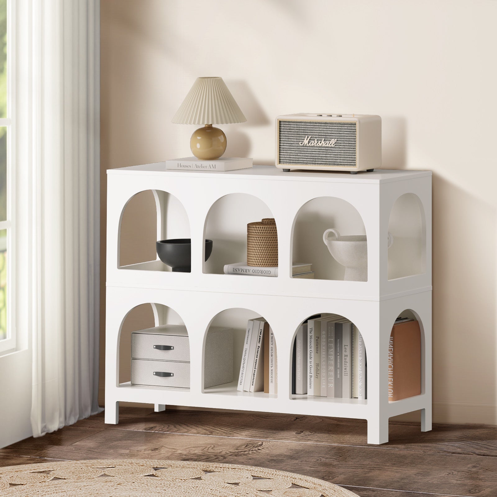 Oikiture Display Shelf Storage Stand Shelving Unit Bookcase Bookshelf White - Sunyee