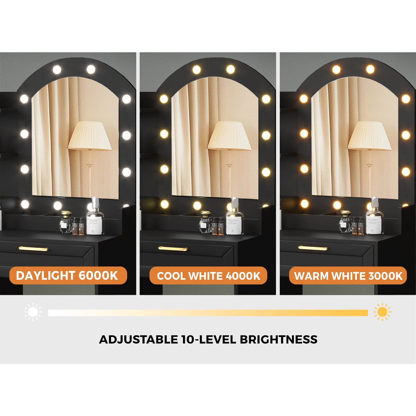 Oikiture Dressing Table Stool Set Vanity Desk Makeup Mirror 12 LED Bulbs Black - Sunyee