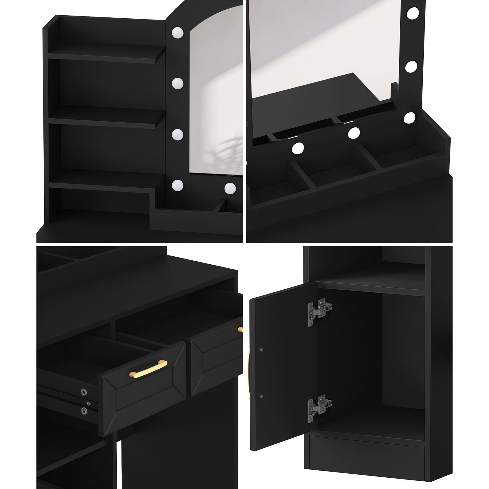 Oikiture Dressing Table Stool Set Vanity Desk Makeup Mirror 12 LED Bulbs Black - Sunyee