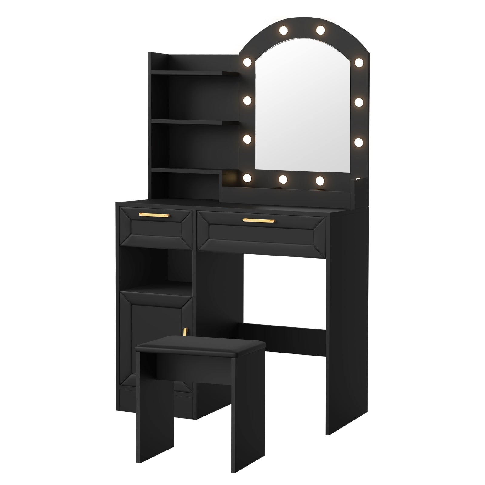 Oikiture Dressing Table Stool Set Vanity Desk Makeup Mirror 12 LED Bulbs Black - Sunyee