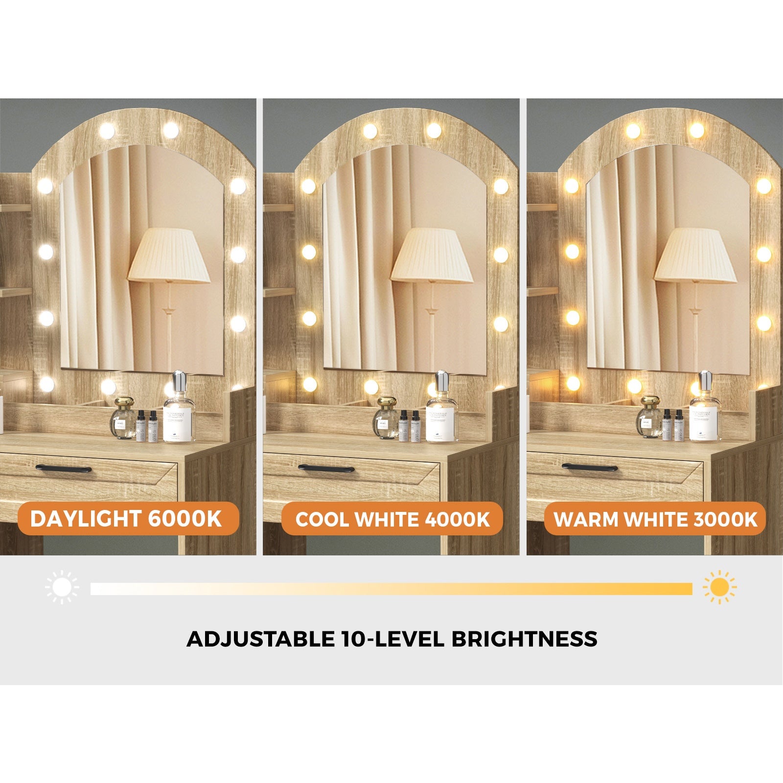 Oikiture Dressing Table Stool Set Vanity Desk Makeup Mirror 12 LED Bulbs Natural - Sunyee