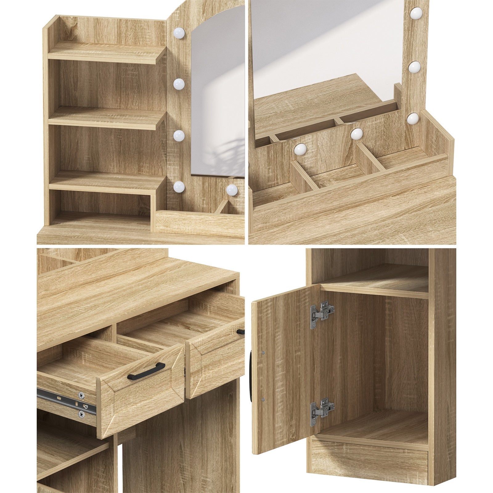 Oikiture Dressing Table Stool Set Vanity Desk Makeup Mirror 12 LED Bulbs Natural - Sunyee