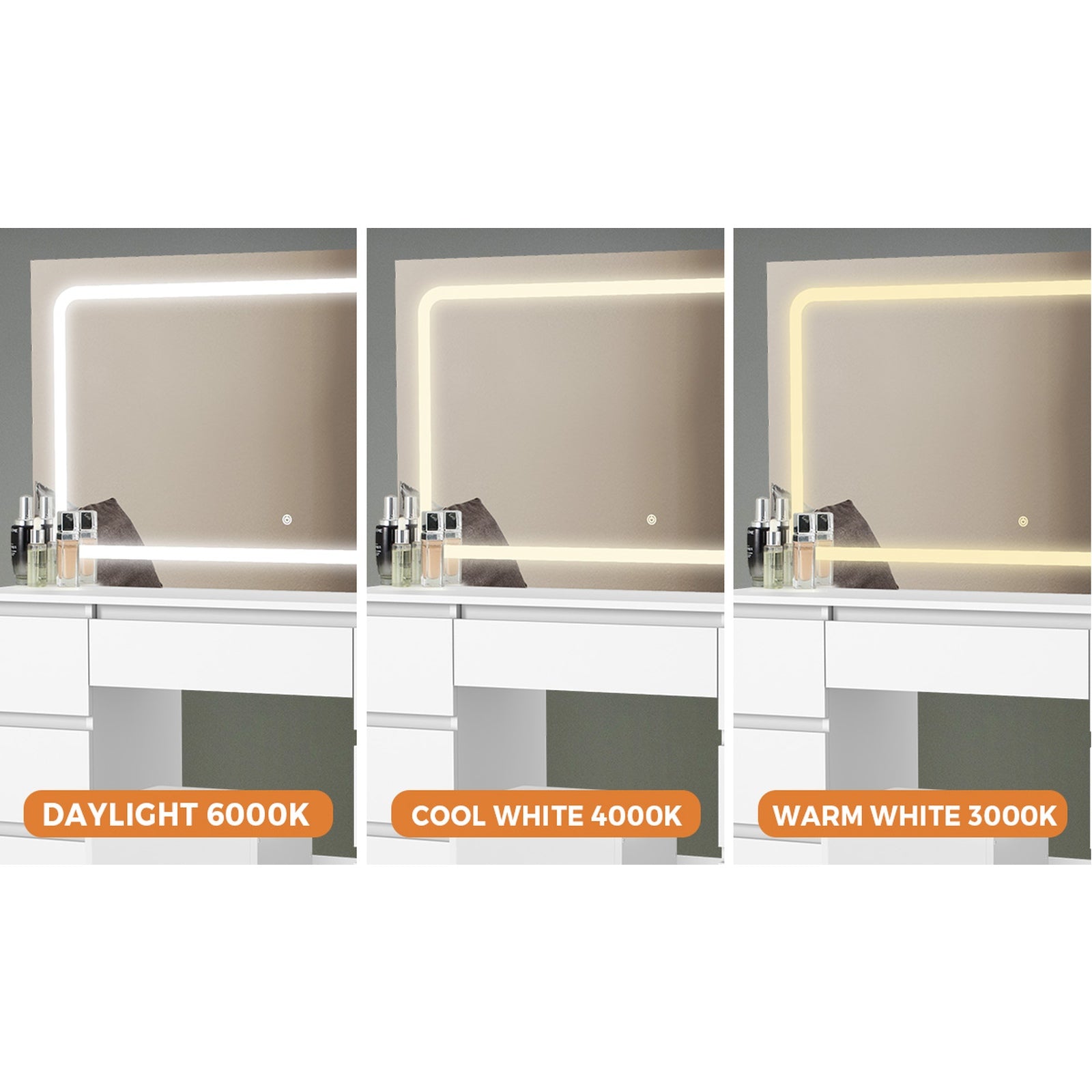 Oikiture Dressing Table Stool Set with LED Makeup Mirror Vanity Desk 7 Drawers - Sunyee