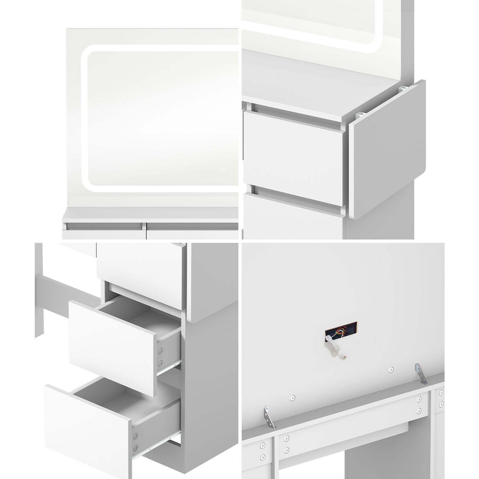 Oikiture Dressing Table Stool Set with LED Makeup Mirror Vanity Desk 7 Drawers - Sunyee