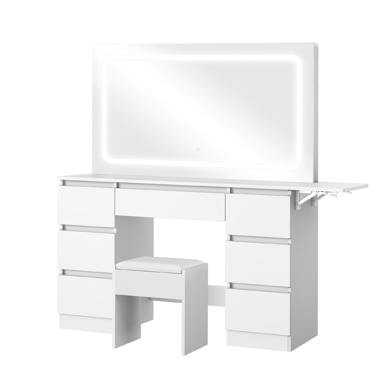 Oikiture Dressing Table Stool Set with LED Makeup Mirror Vanity Desk 7 Drawers - Sunyee