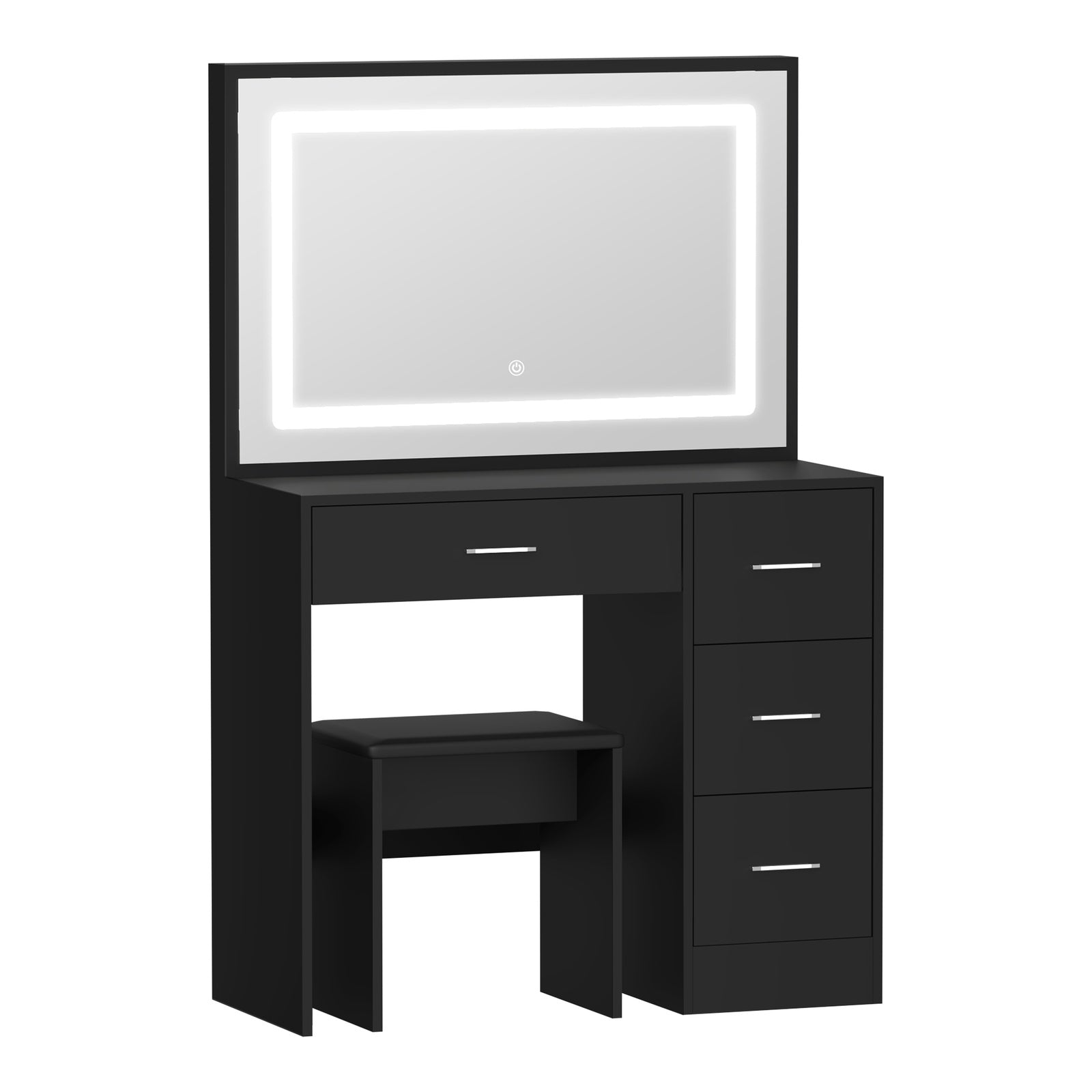 Oikiture Dressing Table Stool Set Large Makeup Mirror LED Light Vanity Black - Sunyee