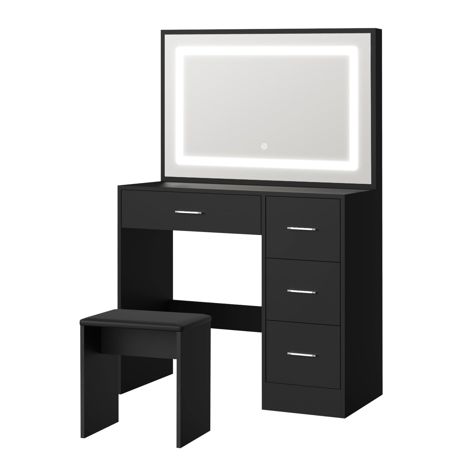 Oikiture Dressing Table Stool Set Large Makeup Mirror LED Light Vanity Black - Sunyee