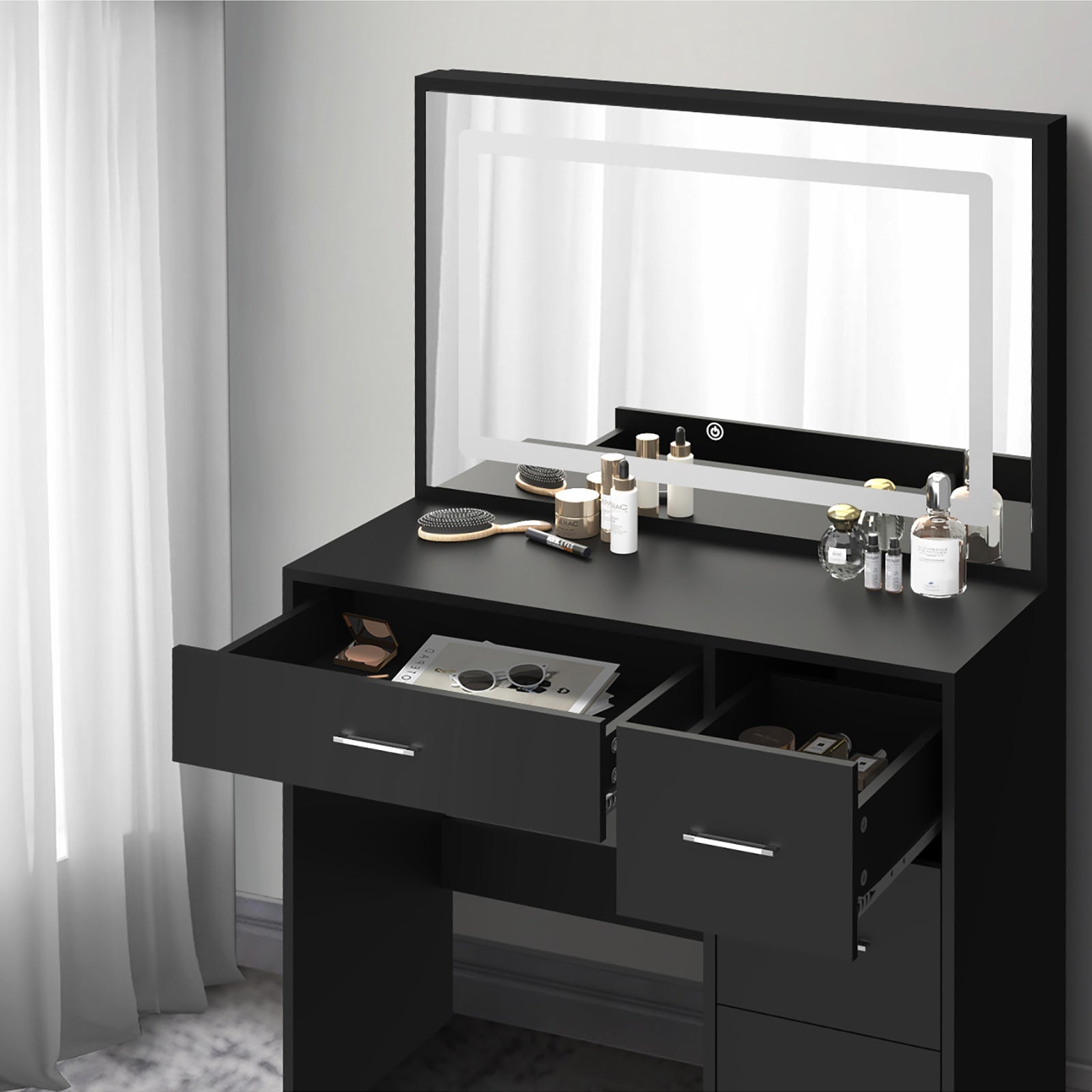 Oikiture Dressing Table Stool Set Large Makeup Mirror LED Light Vanity - Sunyee